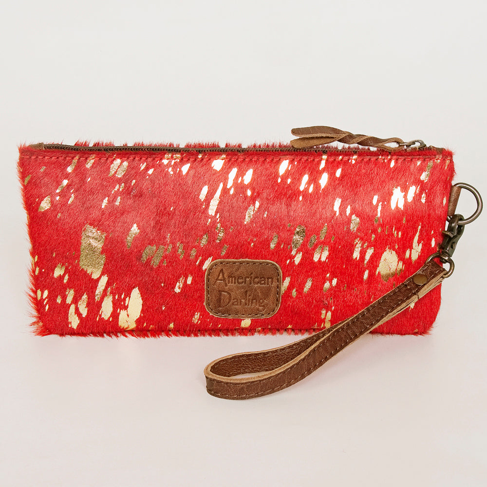 ADBG344 American Darling Western Leather Wristlet Bag with Hair-On Cowhide and Inlay