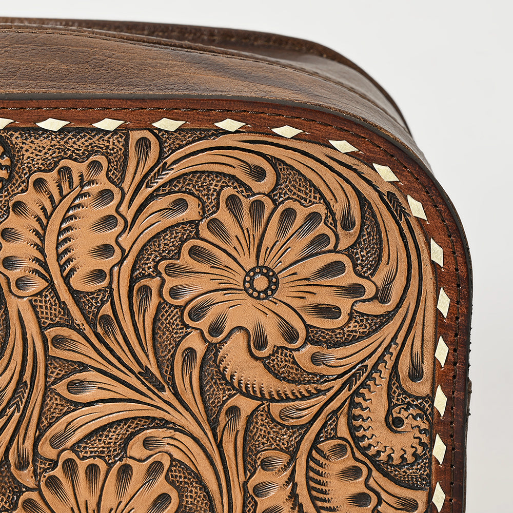 ADBG1509 American Darling Hand-Tooled Western Leather Toiletry Bag - Genuine Floral Carved Travel Case