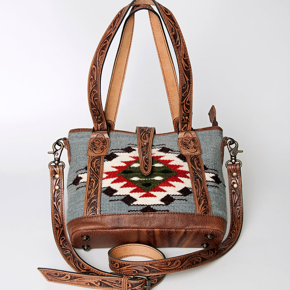 ADBG773 American Darling Western Leather Tote Bag - Hand Tooled Floral & Saddle Blanket