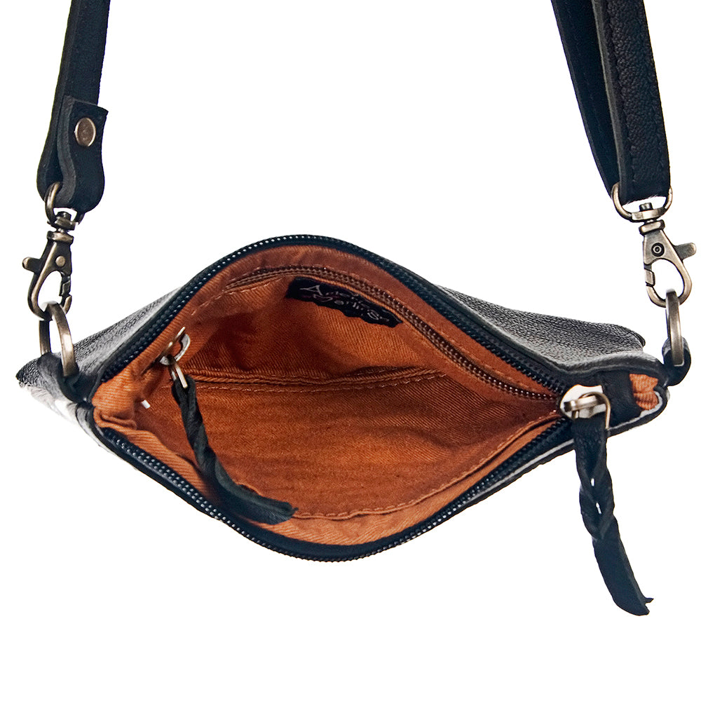 LC-ADBGS142 Hair-On Leather Crossbody Pouch with Zip Closure and Adjustable Strap