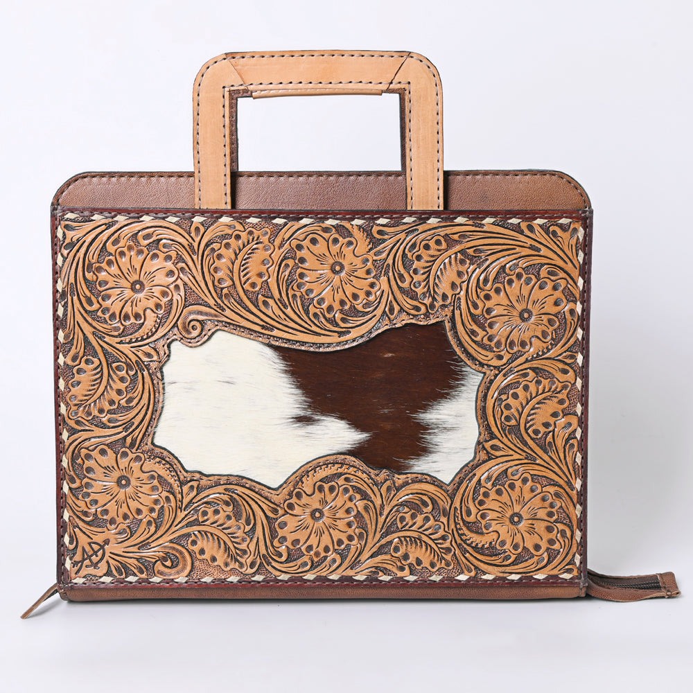 ADBG1194 American Darling Elegant Tooled Leather Briefcase bag with Hair-On Hide Front Inlay Panel