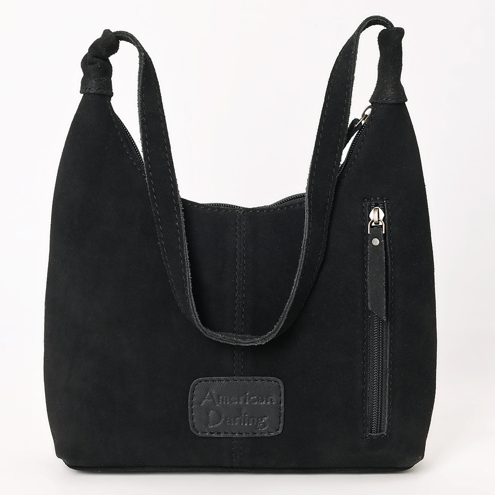 ADBG1617A American Darling Western Genuine Suede Leather Black Hobo Bag with Craftsmanship & Boot Stitch Detailing