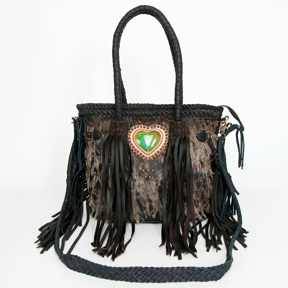 ADBGD151 American Darling Western Leather Tote Bag - Hair-On Cowhide & Fringed Purse