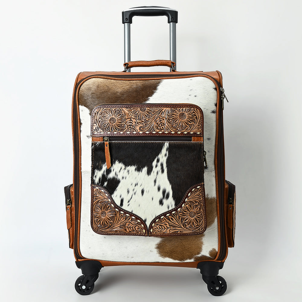 ADBG1639 American Darling Western Leather Travel Case with Hair-On Cowhide & Hand-Tooled Detailing