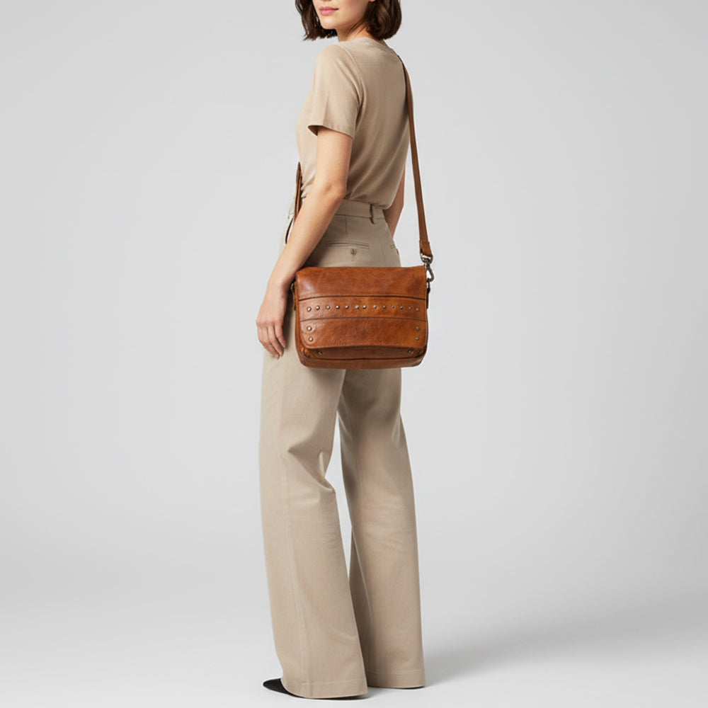 SWC170 Flap-Front Studded Crossbody Bag