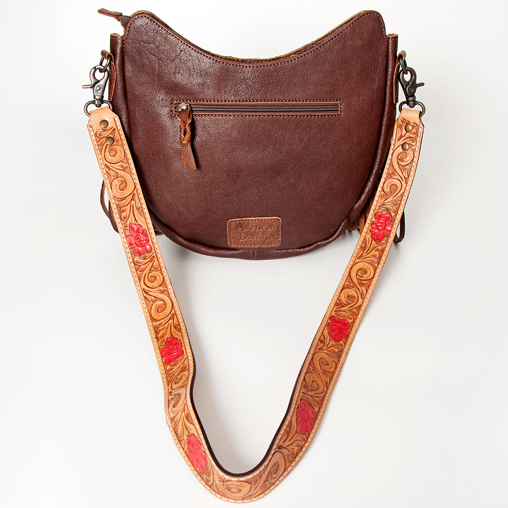 ADBG523 American Darling Hand Tooled Floral Leather Crossbody Bag with Fringes