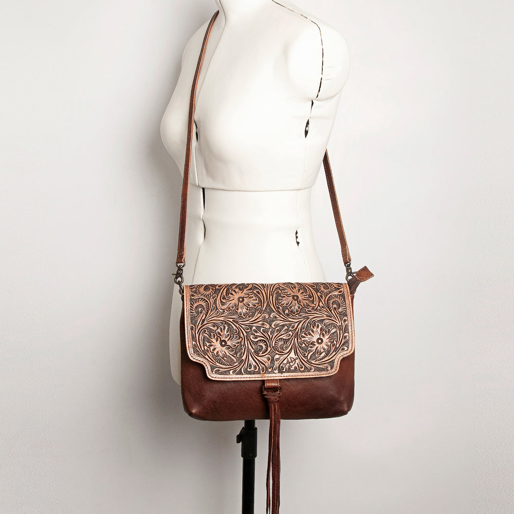 ADBG909 American Darling Handcrafted Hand Tooled Leather Small Cross body Bag with Tassels