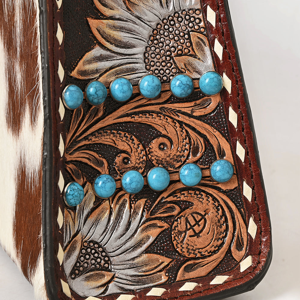 ADBG1698 American Darling Cowhide Shoulder Bag | Hand-Tooled Genuine Leather Turquoise Accent