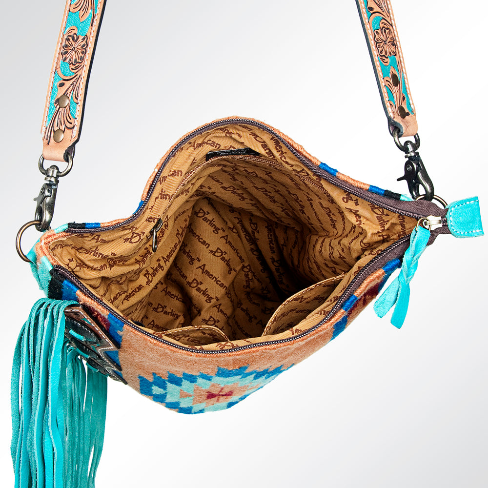 ADBG677 American Darling Hand Tooled Saddle Blanket Large Cross body Bag with Fringes