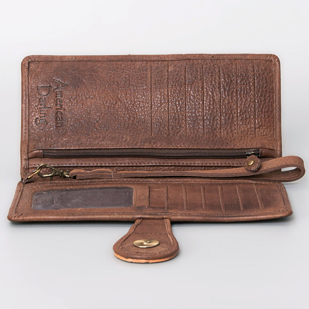 ADBGM103 Western Floral Tooled Leather Wristlet with Handcrafted Rodeo Art
