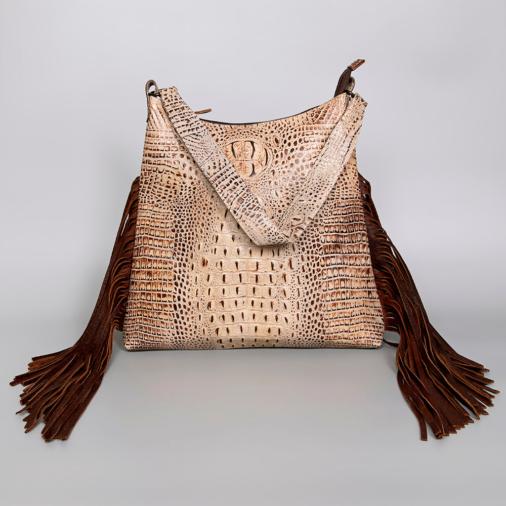 ADBG992 American Darling Crocodile Embossed Western Leather Shoulder Bag with Fringes
