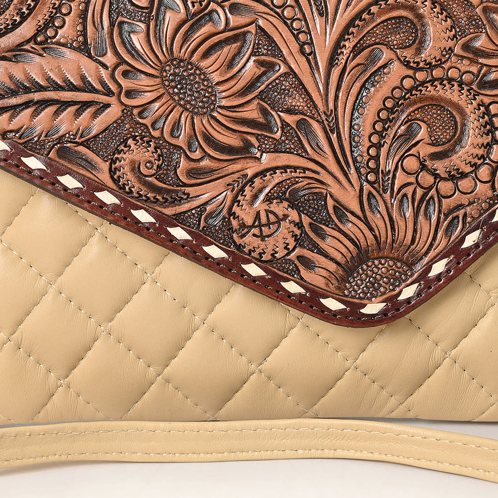ADBG1672 American Darling Western Crossbody Bag Hand Tooled Floral Carved Flap & Quilted Leather