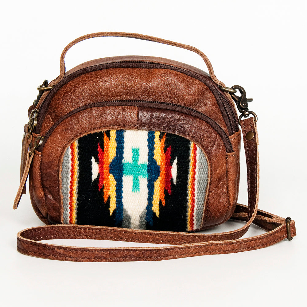 ADBG888 American Darling Saddle Blanket & Leather Mini Camera Crossbody Bag with Top Handle & Crossbody Strap