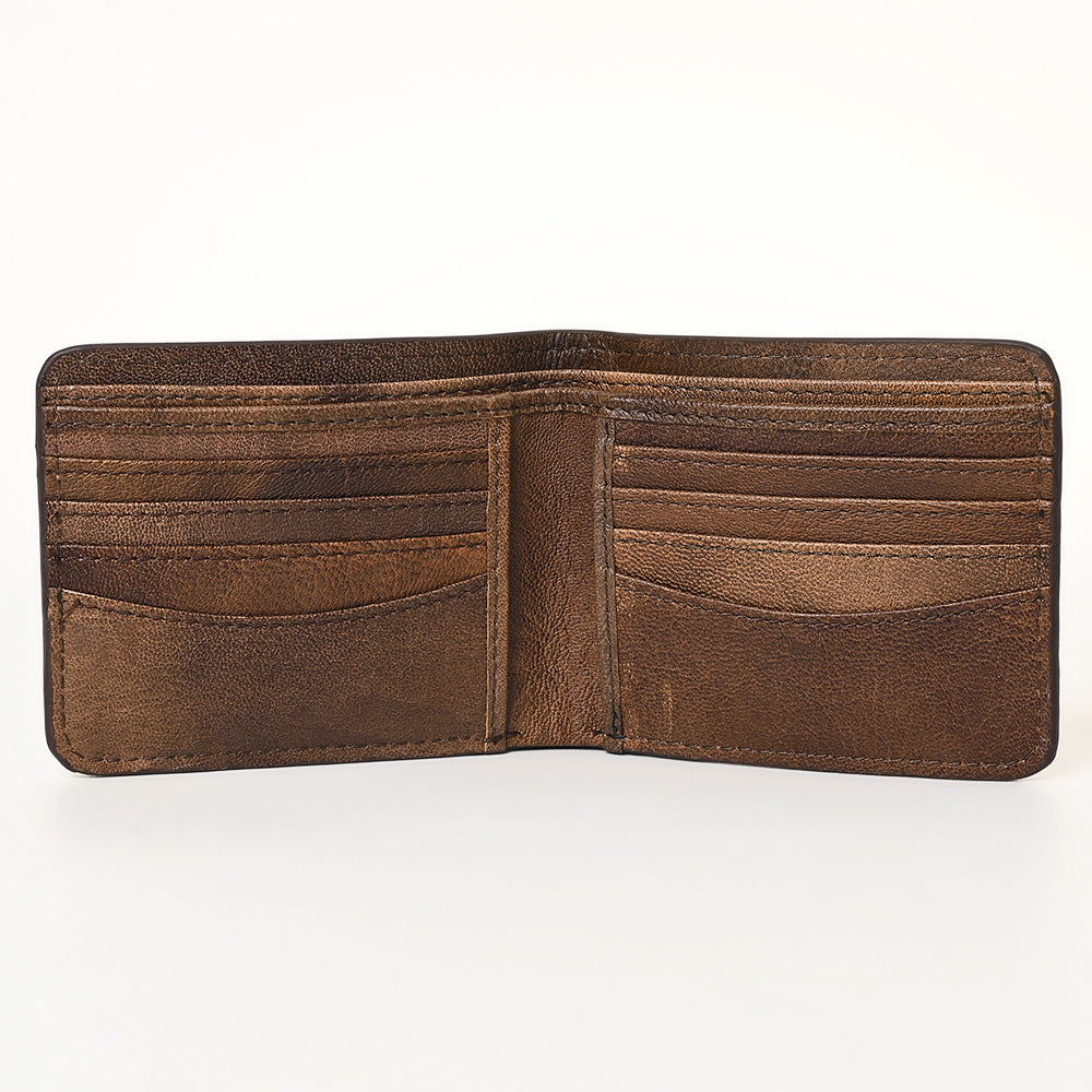 ADBG1438 American Darling Hand-Tooled Genuine Leather Western Wallet Bag with Floral Carving & Card Slots
