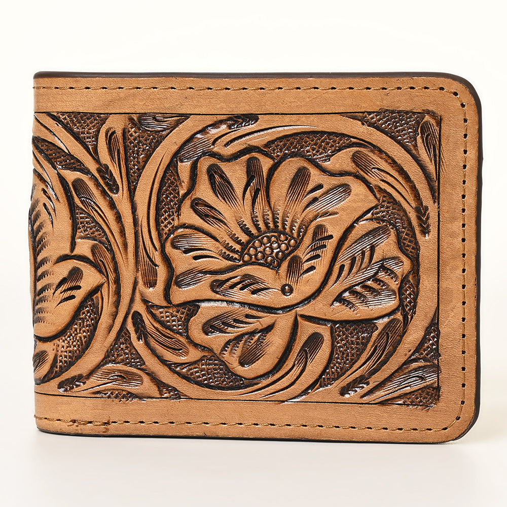 ADBG1313 American Darling Hand-Tooled Leather Bifold Wallet -Floral Carved Purse