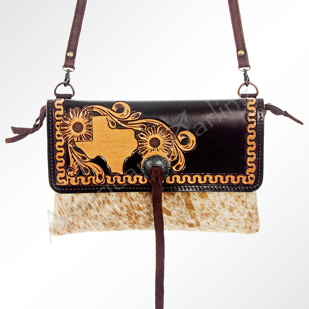ADBG570TAW American Darling Texas Tooled Leather & Hair-On Cowhide Western Crossbody Bag