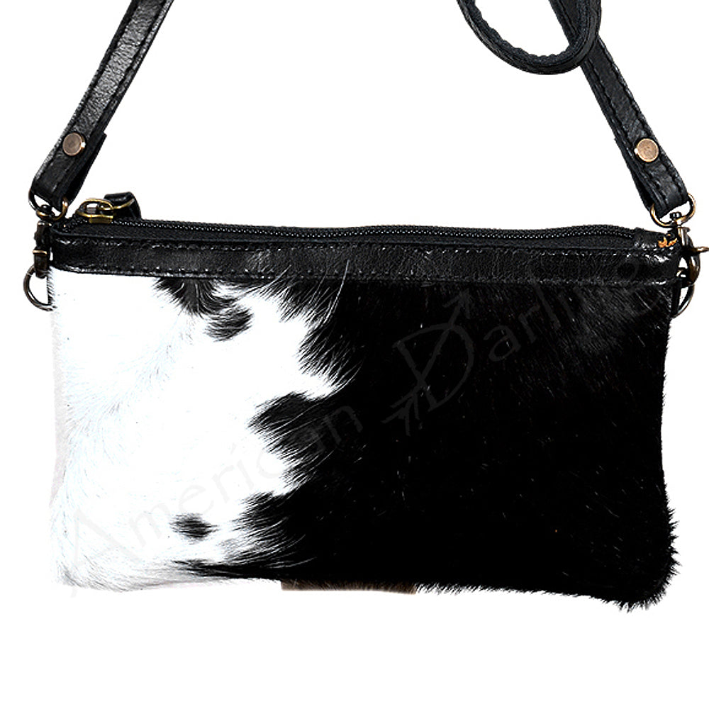 LC-ADBGS142 Hair-On Leather Crossbody Pouch with Zip Closure and Adjustable Strap