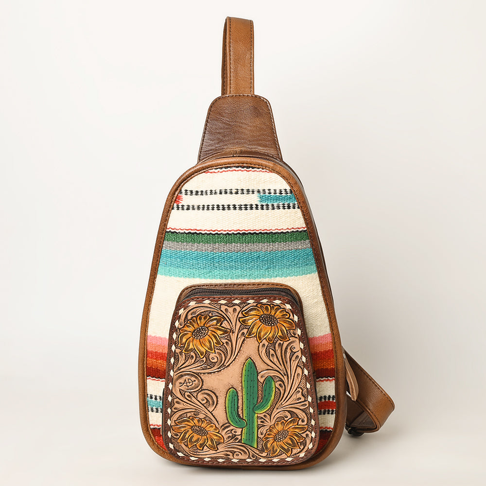 ADBG1146 American Darling Saddle Blanket Sling Bag | Floral Tooled Leather Backpack