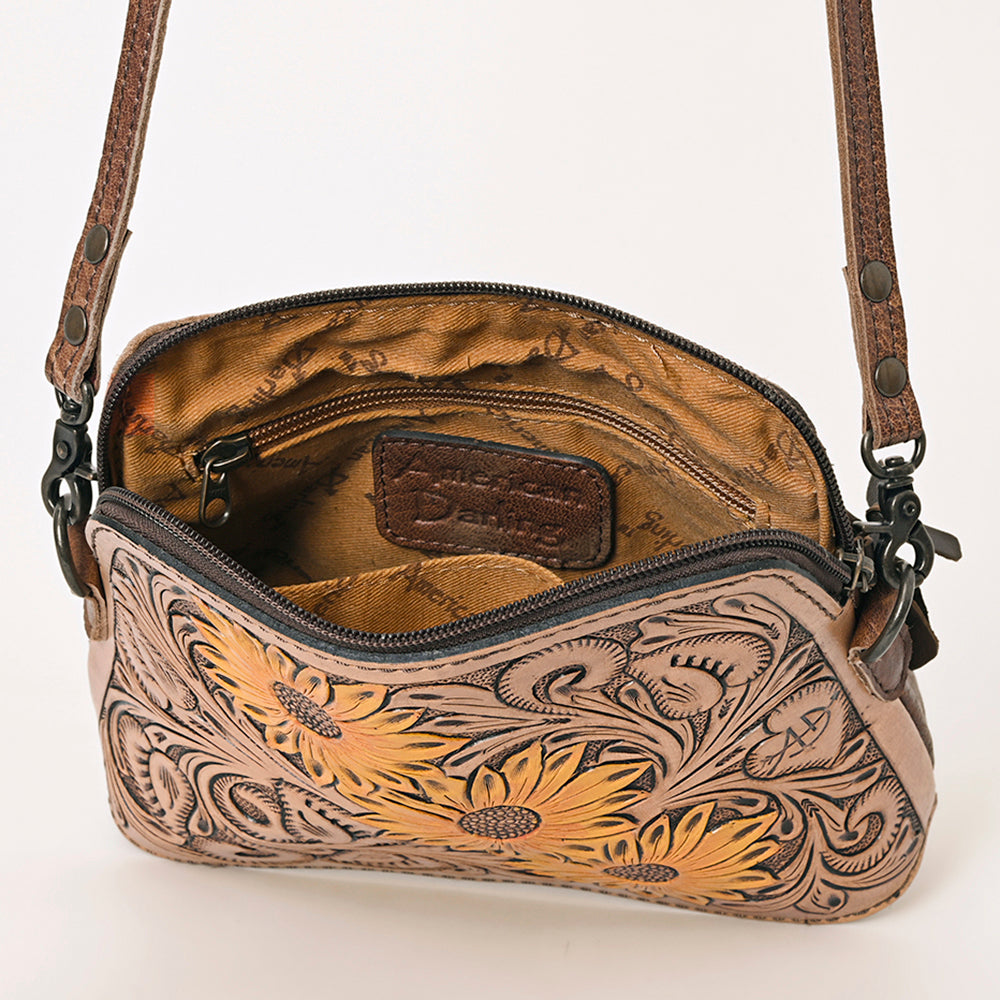ADBG666 American Darling Hand Tooled Sunflower Floral Western Leather Small Cross body Bag