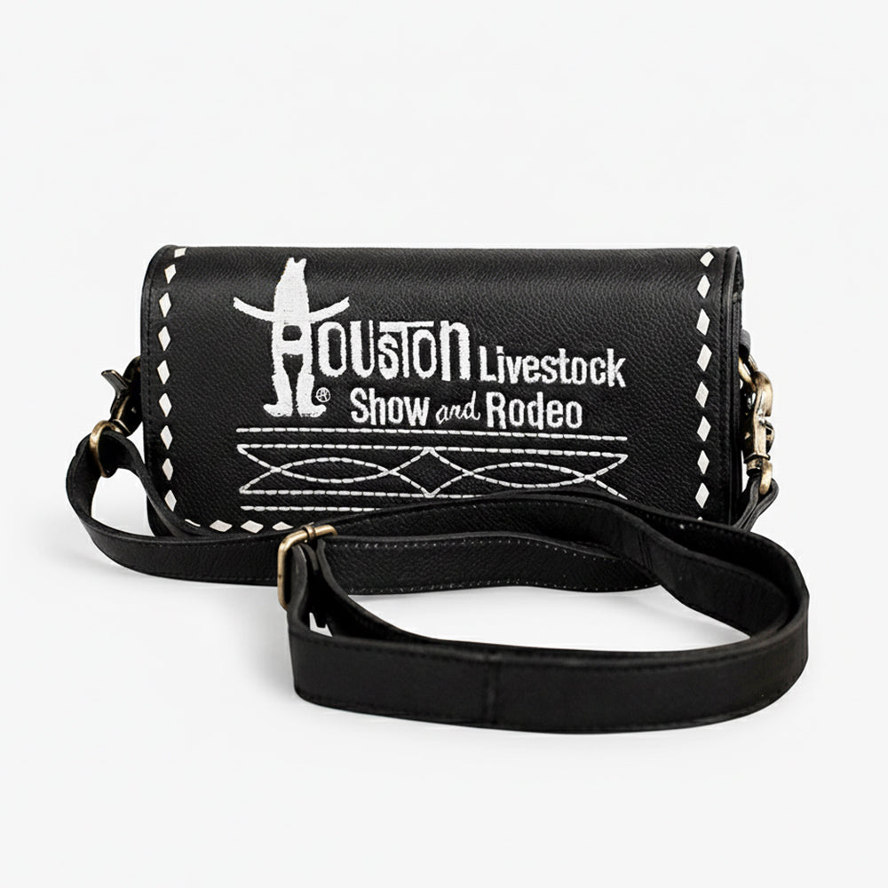 Midnight Rodeo Black Bootstitch Grain Leather Crossbody Bag