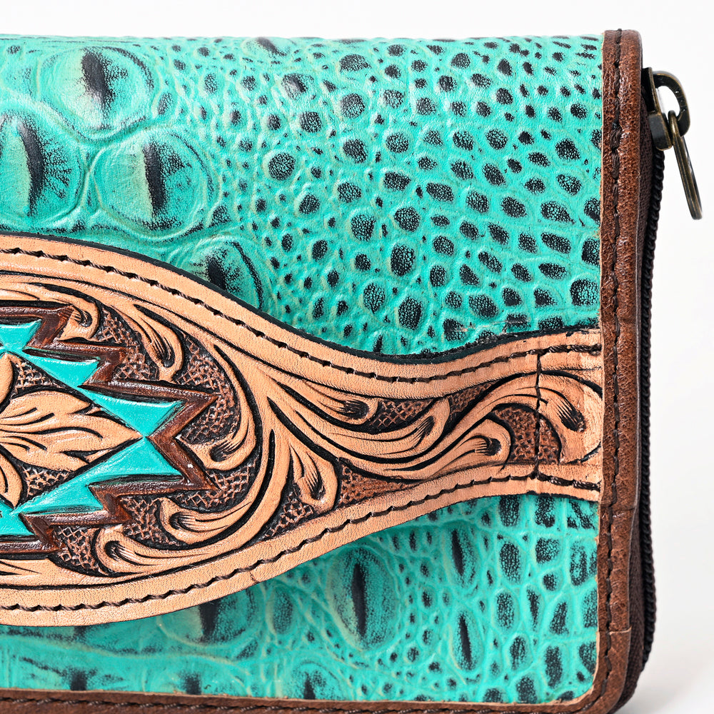 ADBG1190 American Darling Western Leather Wallet Bag Crocodile Embossed Hand Tooled