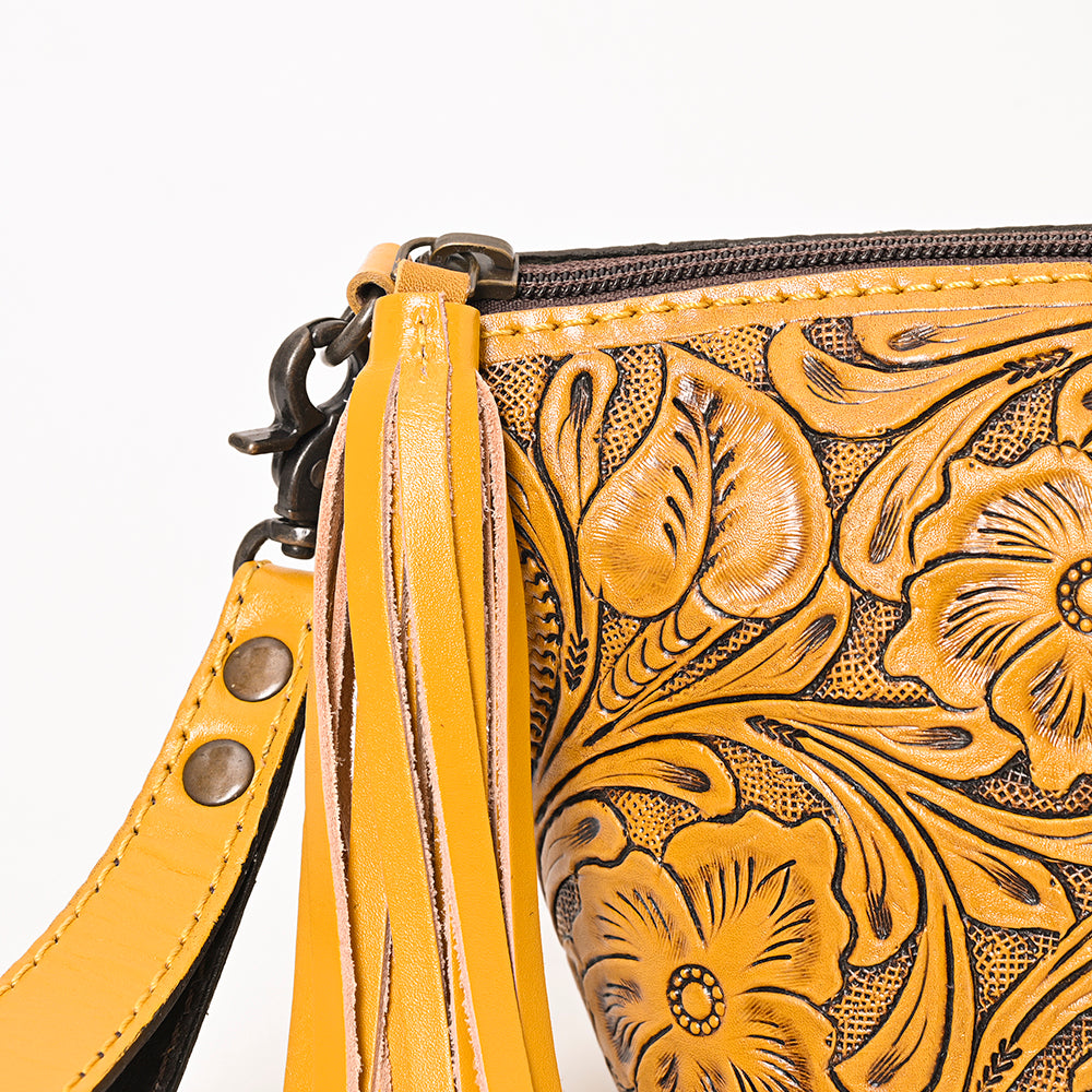 ADBG1234 American Darling Hand-Tooled Western Leather Wristlet Bag - Genuine Floral Carved Women Clutch