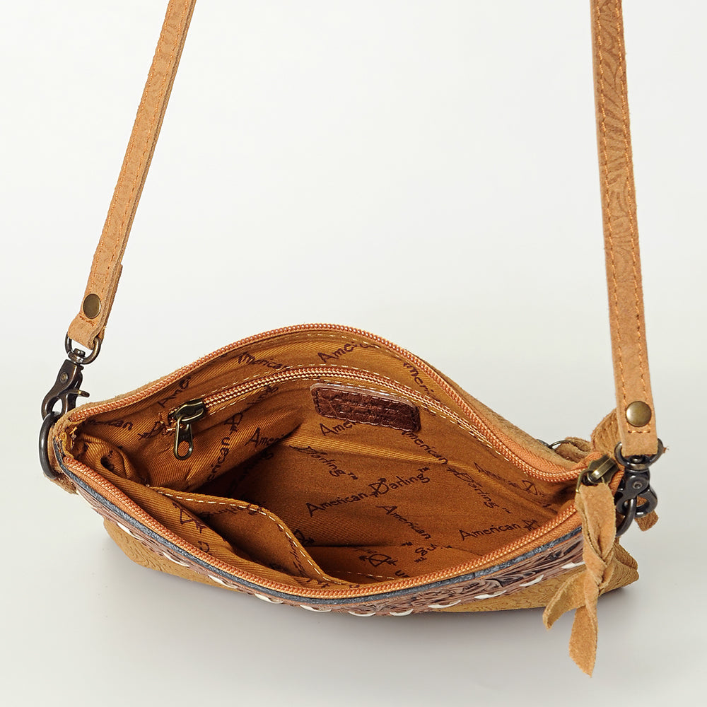 ADBG109 American Darling Hand-Tooled and Floral Embossed Leather Western Crossbody Bag