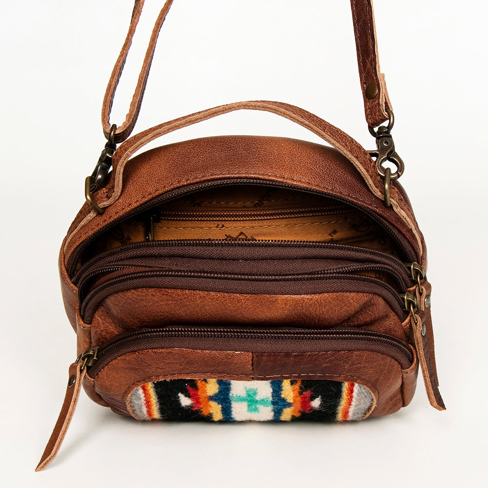 ADBG888 American Darling Saddle Blanket & Leather Mini Camera Crossbody Bag with Top Handle & Crossbody Strap