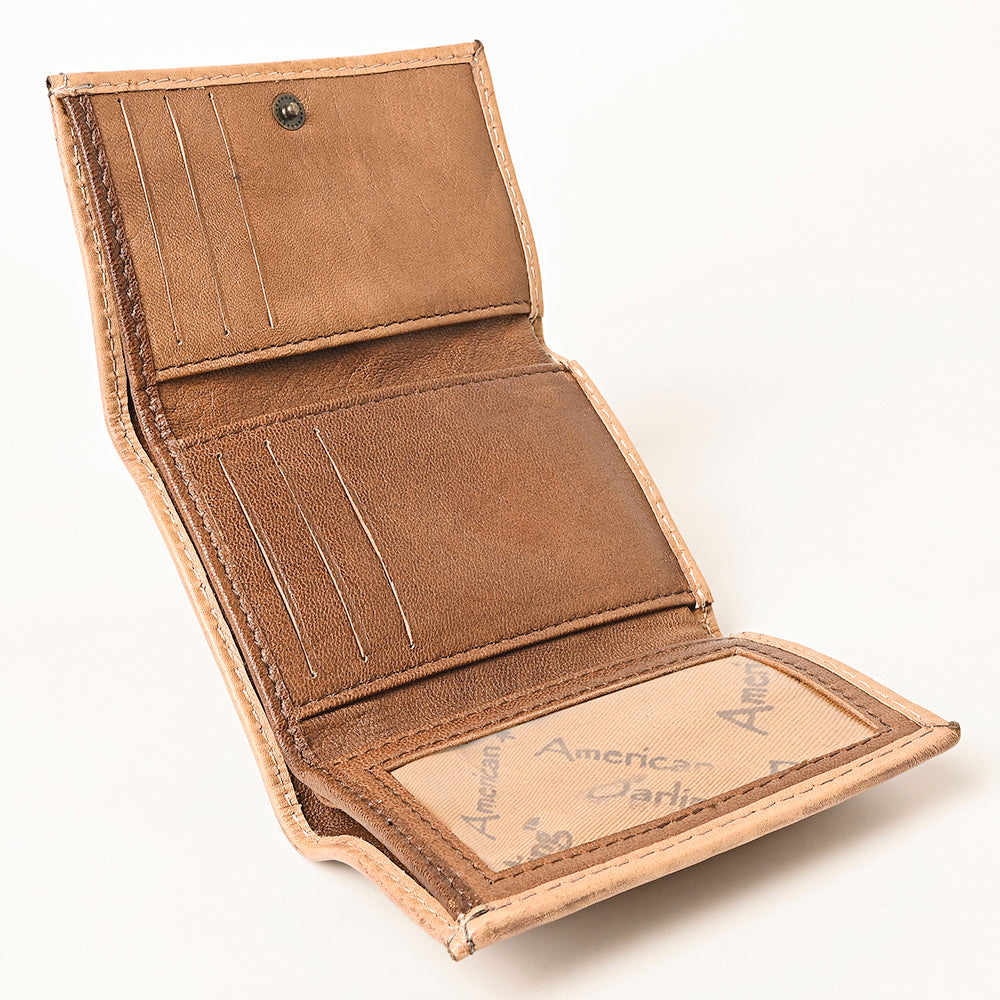 ADBG1268 American Darling Hand-Tooled Genuine Leather Western Trifold Wallet - Floral Carved Artisan Wallet