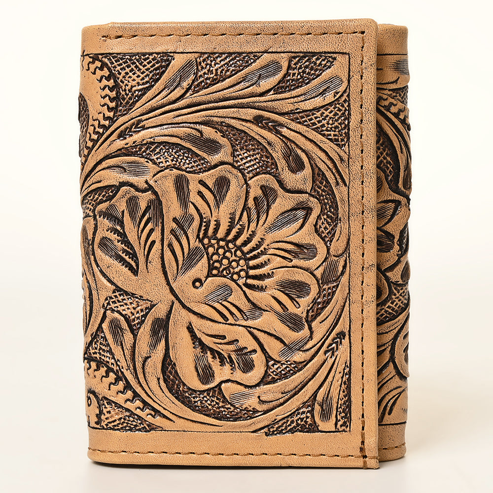 ADBG1310 American Darling Hand Tooled Leather Trifold Wallet -Floral Carved Purse