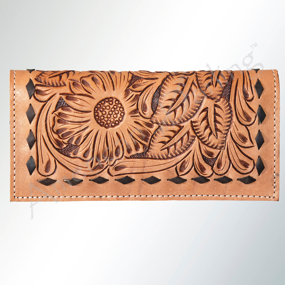 ADBG258 American Darling Wallet Bag - Hand Tooled Floral Leather & Buck Stitched Western Wallet