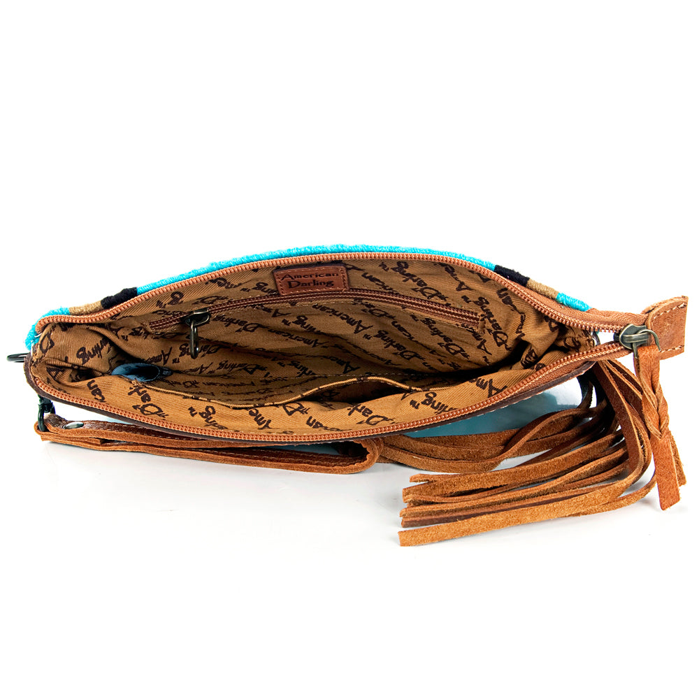 ADBG344 American Darling Western Leather Wristlet Bag with Hand Tooled Floral Carving & Saddle Blanket