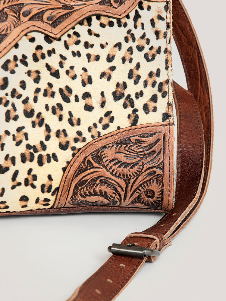 ADBG907 American Darling Handcrafted Floral Tooled Leather and Cowhide Speedy Bag