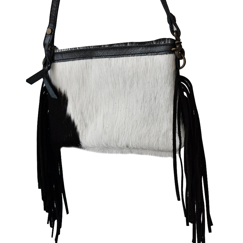 LC-ADBGS142 Hair-On Cowhide Crossbody - Western Fringe Leather Purse