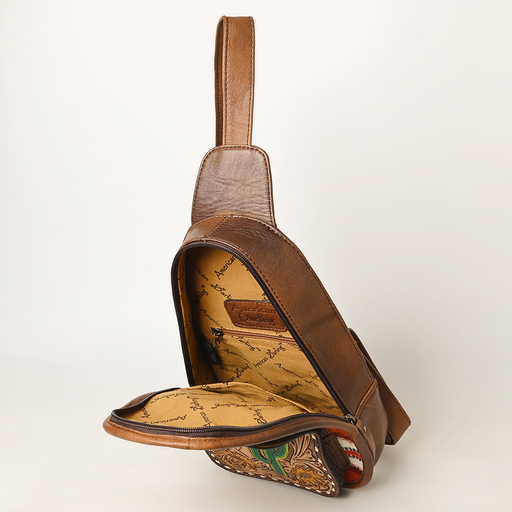 ADBG1146 American Darling Saddle Blanket Sling Bag | Floral Tooled Leather Backpack