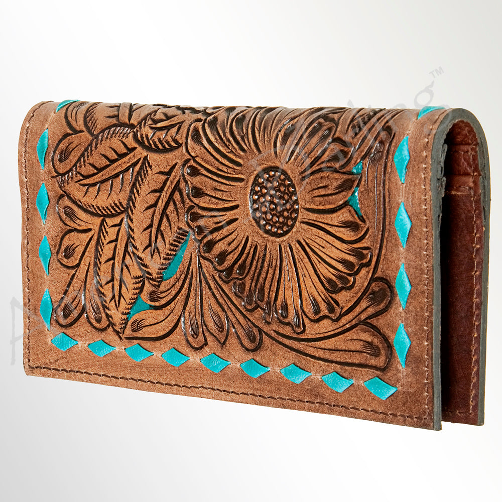 ADBG258 American Darling Wallet Bag - Hand Tooled Floral Leather & Buck Stitched Western Wallet