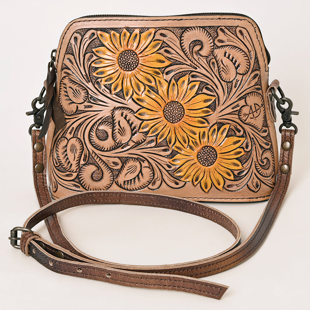 ADBG666 American Darling Hand Tooled Sunflower Floral Western Leather Small Cross body Bag