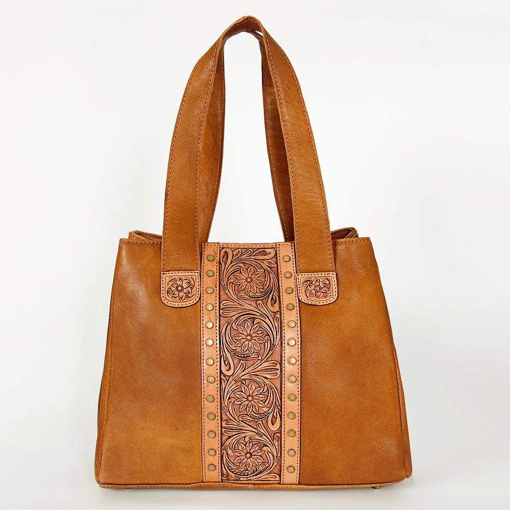 ADBGA196 American Darling Handcrafted Tooled Floral Genuine Leather Tote Bag
