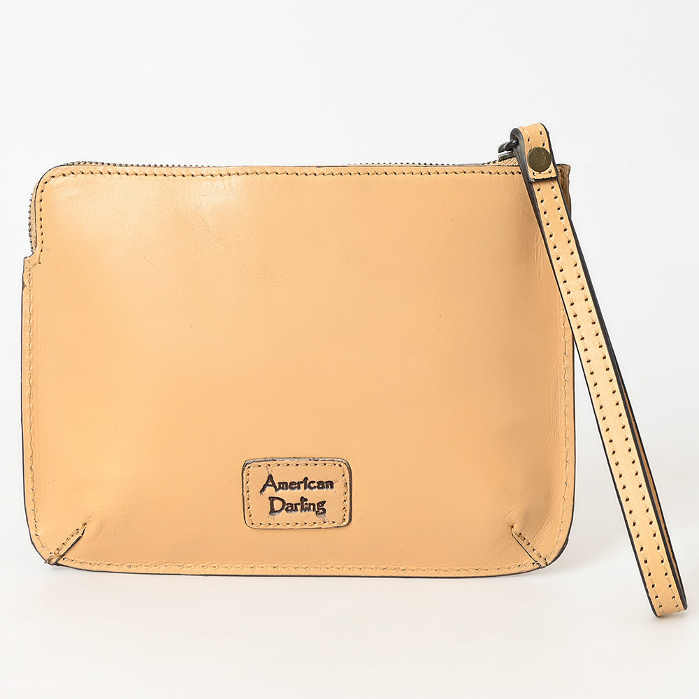 ADBGZ784 Hand-Tooled Leather Wristlet Clutch - Western Floral Design