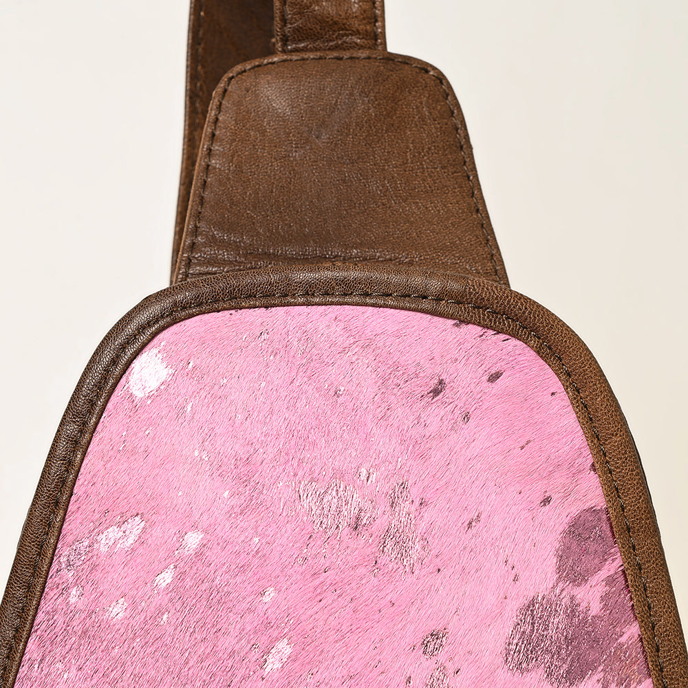 ADBG1146 American Darling Pink Cowhide Sling Bag | Tooled Leather Backpack