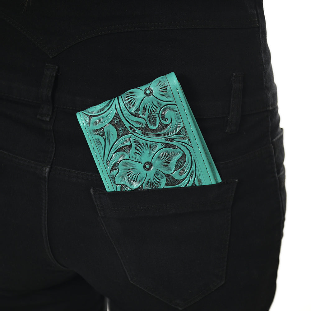 ADBG1236 American Darling Hand Tooled Leather Bifold Wallet -Floral Carved Purse