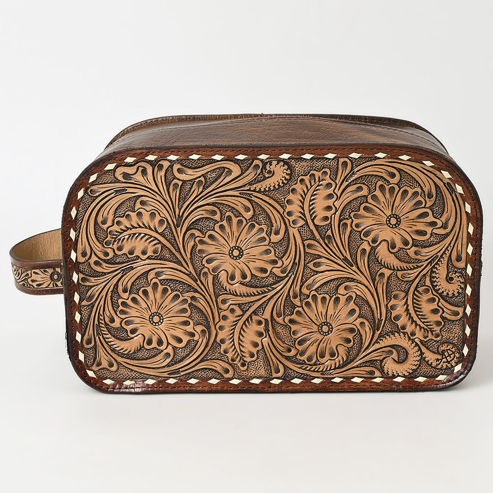 ADBG1509 American Darling Hand-Tooled Western Leather Toiletry Bag - Genuine Floral Carved Travel Case