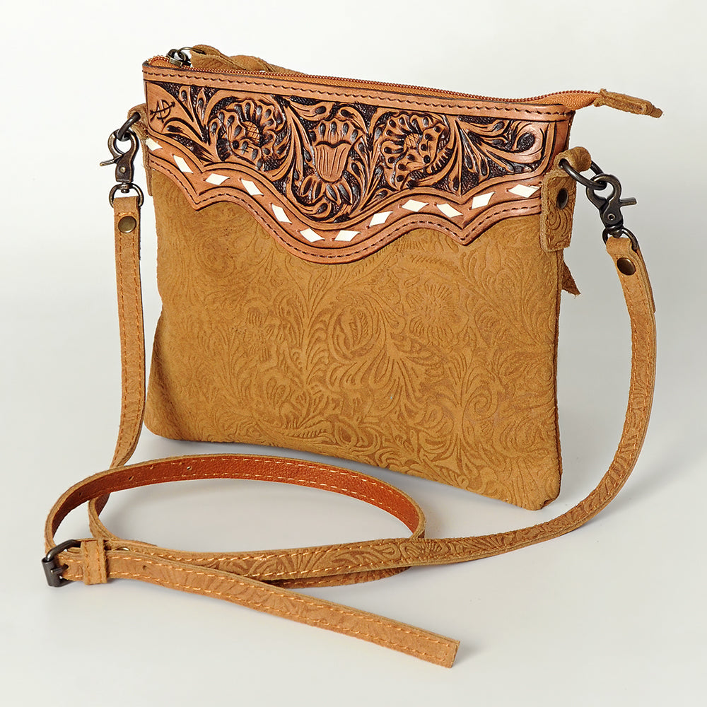 ADBG109 American Darling Hand-Tooled and Floral Embossed Leather Western Crossbody Bag