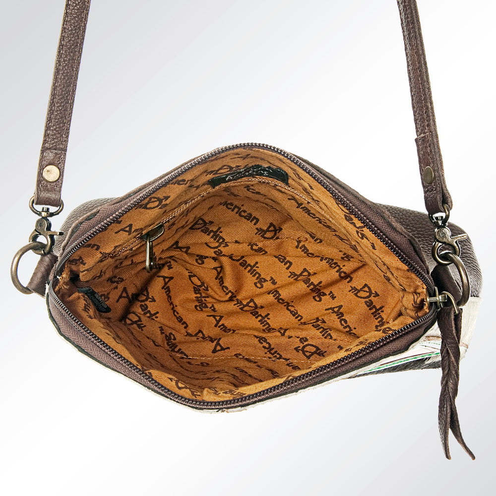 ADBG550BRW American Darling Hand Tooled Floral Leather & Hair-On Cowhide Western Cross body Bag