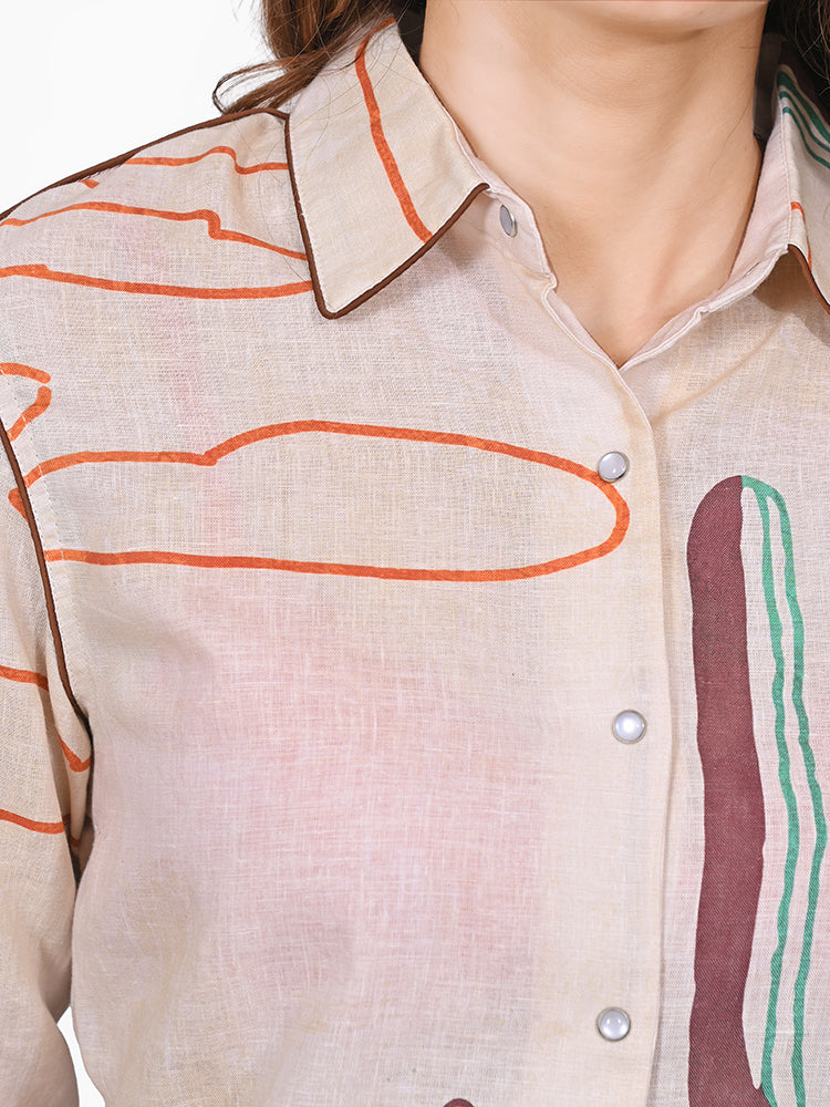 ADSH082 American Darling 100% Linen Printed Western Long Sleeve Shirt