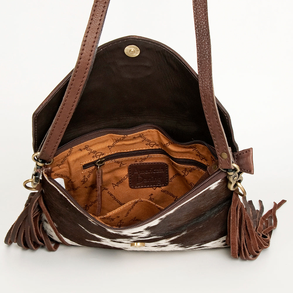 ADBGD120 American Darling Hand Tooled Floral & Hair-On Cowhide Envelope with Turquoise Concho