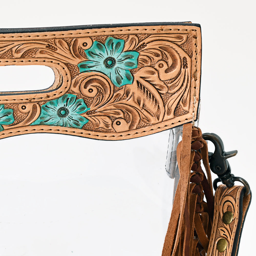 ADBG1163 American Darling Tooled Clear Bag with Fringe -Floral Crossbody Bag