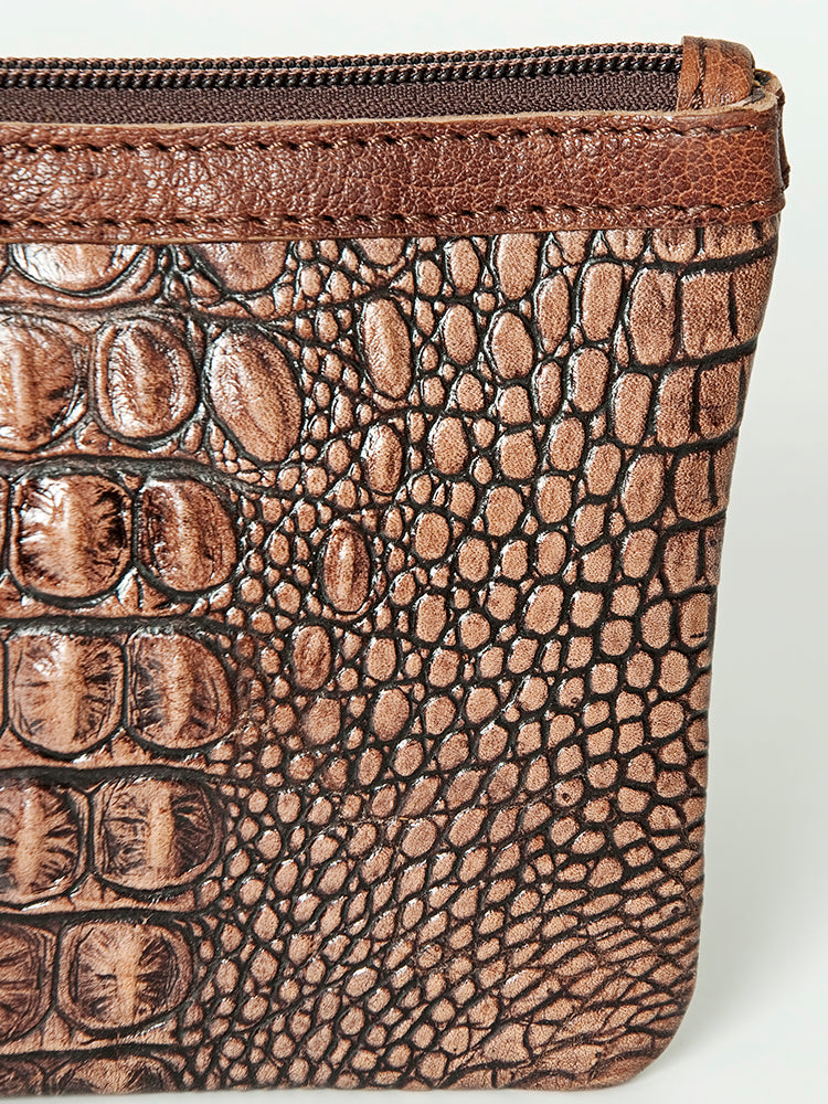 ADBG765 American Darling Western Leather Wristlet Bag - Crocodile Embossed Handcrafted Clutch