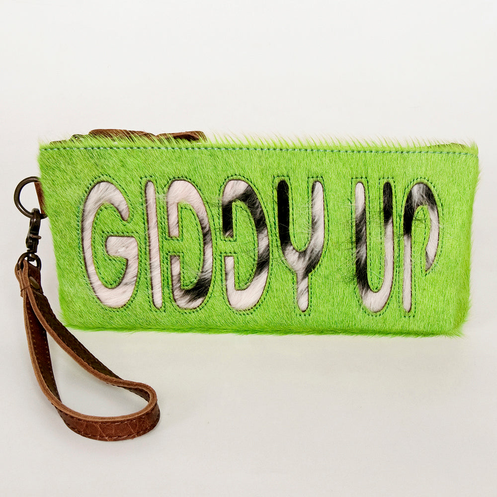 ADBG344 American Darling Western Leather Wristlet Bag with Hair-On Cowhide and Inlay