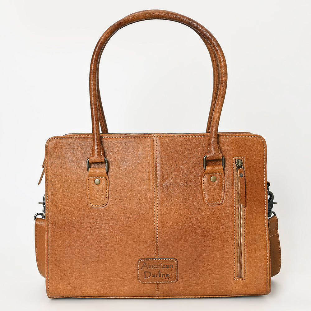 ADBG1393 American Darling Western Leather Tote Bag with Hair-On Cowhide & Hand-Tooled Floral Detailing